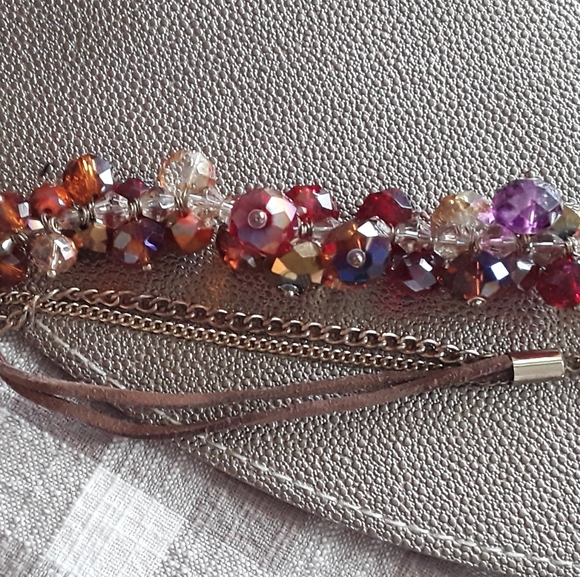 💚2/$25💚 Pink Beaded Necklace Women's Jewelry Leather Gold - Picture 4 of 4